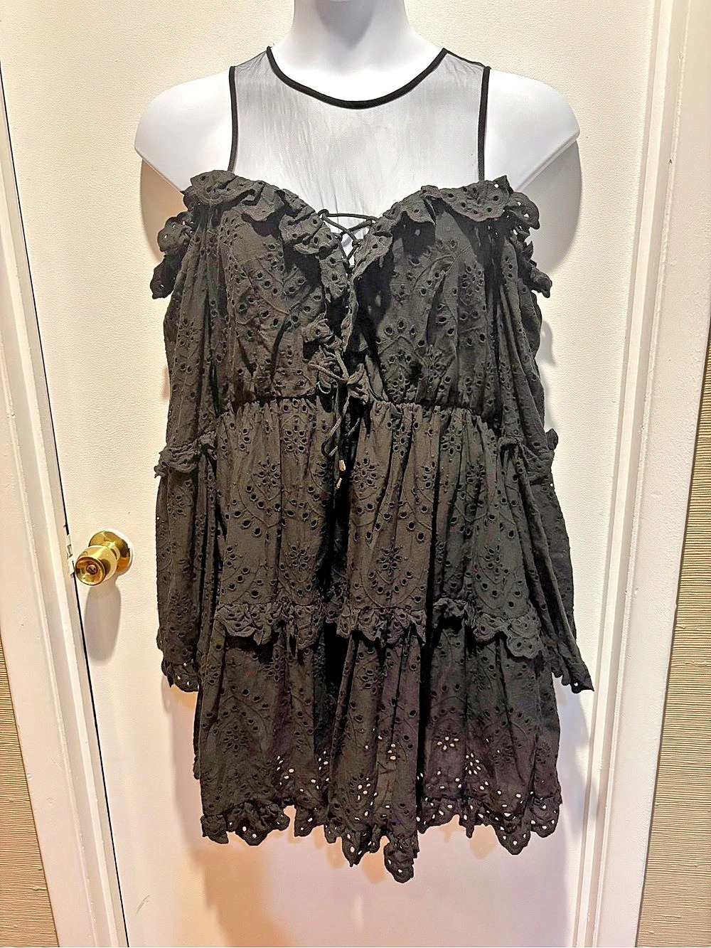 L'atiste Black Eyelet Mini Dress Size 1X NWT